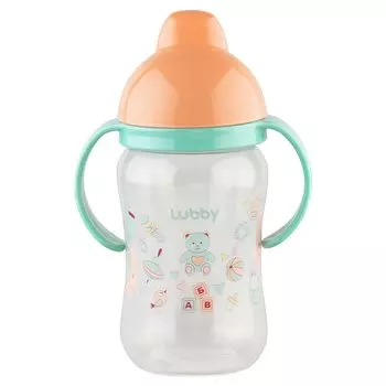 Поильник с ручками и мягким носиком - Just Lubby, 270 мл, оранжево-зеленый