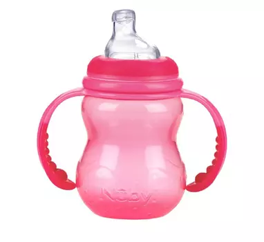 Поильник с силиконовым носиком-непроливайкой и съемными ручками, 240 мл, розовый