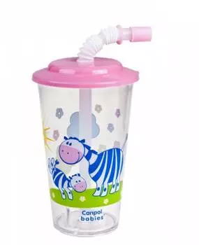 Поильник спортивный с трубочкой розовый 320 мл, 12+