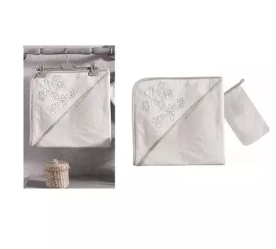 Полотенце уголок и варежка Valentine Saten Vanilla, 100% хлопок, размер 75 х 75 см