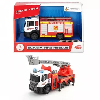 Пожарная машина Scania со светом и звуком, кабина die-cast, свободный ход, 17 см., 2 вида