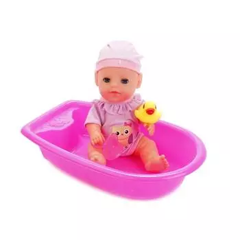 Пупс 20 см. в ванночке, пьет, писает, закрывает глазки, с аксессуарами