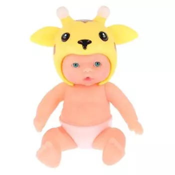 Пупс с шапочками в виде жирафика и ягненка, можно купать, 13 см