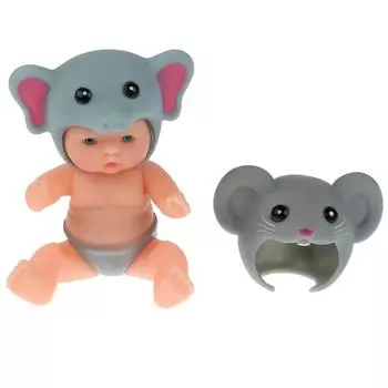 Пупс – Танюша, 13 см, 2 шапочки слоненка и мышонка