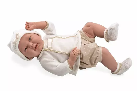 Пупс виниловый в бежевой одежде - Elegance 52 см