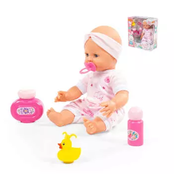 Пупс Забавный, 35 см с соской и набором для купания, 3 элемента в коробке