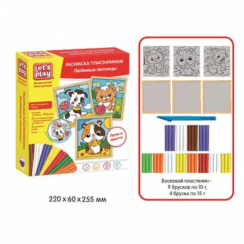 Раскраска пластилиновая - Любимые питомцы, 3 картинки и 13 цветов пластилина