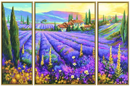 Раскраска по цифрам Триптих: Лавандовые поля