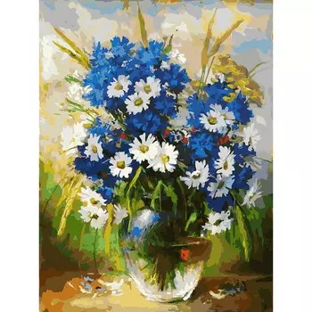 Раскраски по номерам - Ромашки и васильки, 30 х 40 см