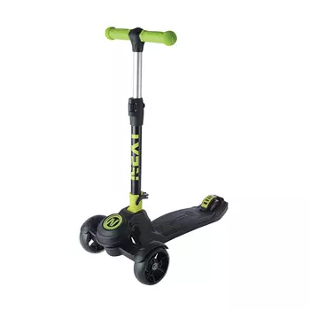 Самокат 3-х колесный, складной, управляется наклоном, колёса Pu 120 и пвх 100, черно-салатовый