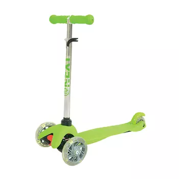 Самокат 3-х колесный зеленый, управляется наклоном, колёса пвх 110 и 76, свет, регулируемый руль