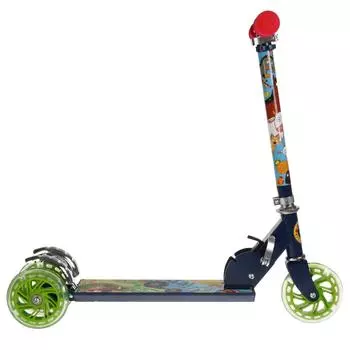 Самокат 3 колесный складной - Синий трактор, 50% алюминий, колеса ПВХ 120, светящиеся, ABEC-5