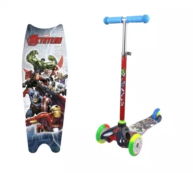 Самокат 3х колесный Marvel – Мстители, управление наклоном, колеса со светом