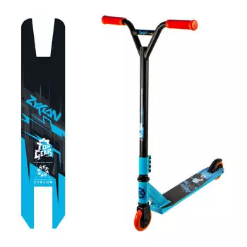 Самокат для трюков Zyklon 2-х колесный голубой, алюминий комби, PU колеса 100 мм, ручки TPR, ABEC-7