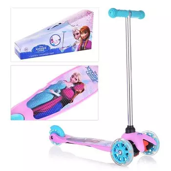 Самокат из серии Disney Холодное Сердце, управляется наклоном, PVC светящиеся колеса 125 и 100 мм, алюминиевый руль и дека из нейлона