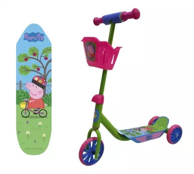 Самокат из серии Peppa 3-х колесный, PVC колеса 6"/5", корзина