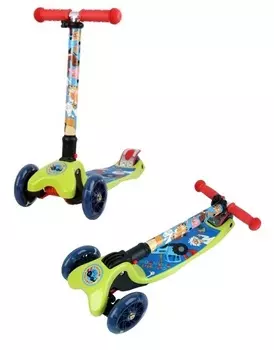 Самокат складной 3х колесный - Синий трактор, управляется наклоном, колеса PU 120 и 80, светящиеся