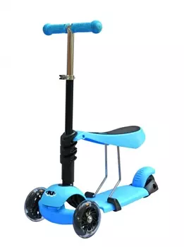 Самокат трехколесный 3-в-1, PU колеса со светом, регулируемый алюминиевый руль, голубой