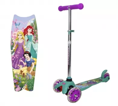 Самокат трехколесный серия Принцессы Дисней, PU колеса со светом, регулируемый алюминиевый руль