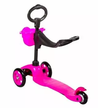 Самокат трехколесный Smiley 3 in 1 розовый, с корзинкой