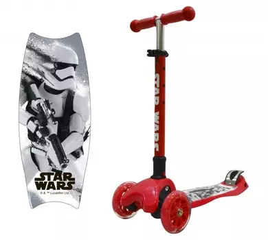 Самокат трехколесный Star Wars - Звездные войны, красный со светящимися колесами