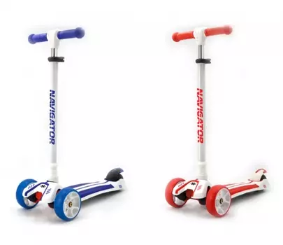 Самокат трехколесный в 2 цветах, PU колеса со светом, регулируемый алюминиевый руль