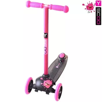 Самокат трехколесный Y-Scoo RT Trio Diamond 120 Monsters, 1 высота, с блокировкой колес, цвет Zoi розовый