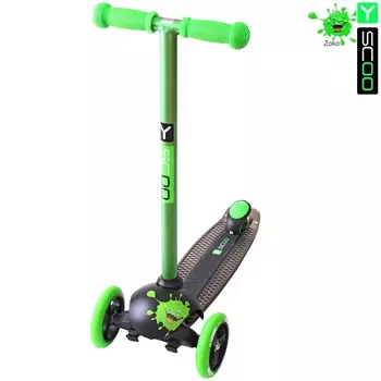 Самокат трехколесный Y-Scoo RT Trio Diamond 120 Monsters, 1 высота, с блокировкой колес, цвет Zoko зеленый