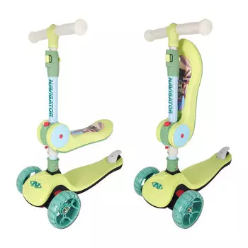 Самокат универсальный Navigator, управление наклоном, светящиеся колеса 12 и 8 см, зеленый