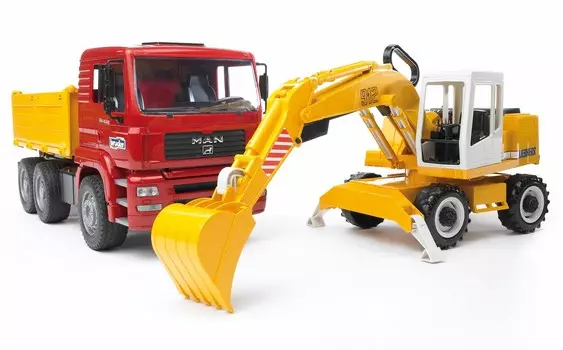 Самосвал Bruder MAN с колёсным экскаватором Liebherr
