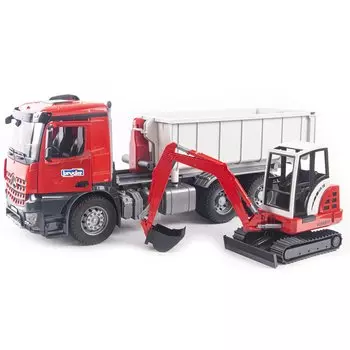 Самосвал Mercedes-Benz с мини экскаватором Schaeff HR16