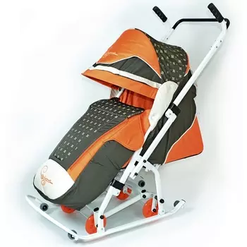 Санки-коляска Скользяшки – Мозаика, цвет оливковый-оранжевый-светло-бежевый