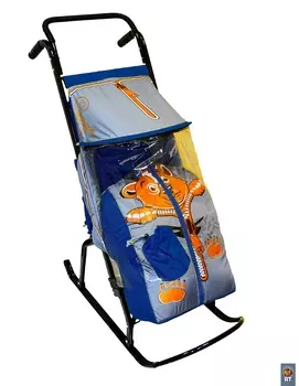 Санки-коляска Снегурочка-2-Р Медвежонок, цвет синий-серый