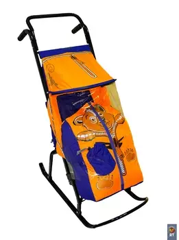 Санки-коляска - Снегурочка-2-Р – Медвежонок, цвет синий-оранжевый