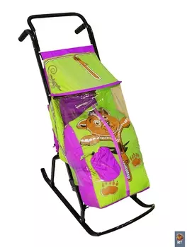 Санки-коляска Снегурочка 2-Р – Медвежонок, сиреневый-салатовый