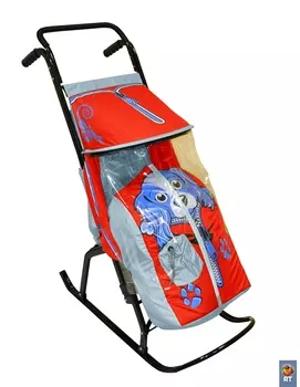 Санки-коляска Снегурочка 2-Р Собачка, цвет – серый, красный