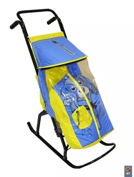 Санки-коляска Снегурочка 2-Р – Собачка, желто-голубой