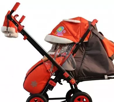 Санки-коляска Snow Galaxy - City-2-1- Мишка со звездой на розовом, на больших надувных колесах, сумка, варежки