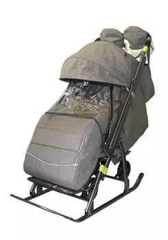 Санки-коляска Snow Galaxy Kids-3-3-С - Джинс, серый на больших колесах, сумка, варежки