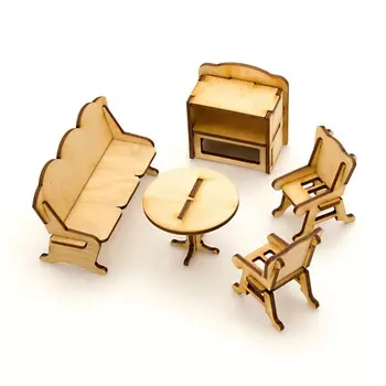 Сборная деревянная модель для кукольного домика - Гостиная, 5 позиций