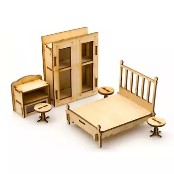 Сборная деревянная модель для кукольного домика - Спальня, 6 позиций