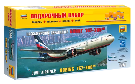 Сборная модель - Пассажирский авиалайнер Боинг 767-300 Подарочный набор