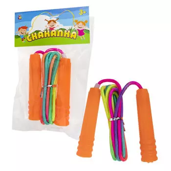 Скакалка, 2,3 м. тканная верёвка, пластиковая ручка, 4 цвета микс