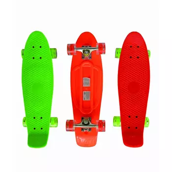 Скейт пластиковый со светящимися колесами, размер 68 х 20 х 9,5 см., цвет оранжевый/зеленый/красный