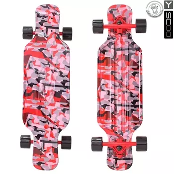 Скейтборд пластиковый Y-Scoo Longboard Shark Tir 31" 408-Ch с сумкой, красно-черный