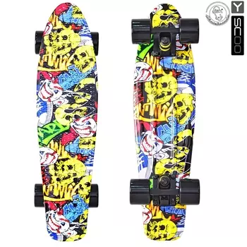 Скейтборд виниловый Y-Scoo Fishskateboard Print 22" 401G-С с сумкой, дизайн Карикатура