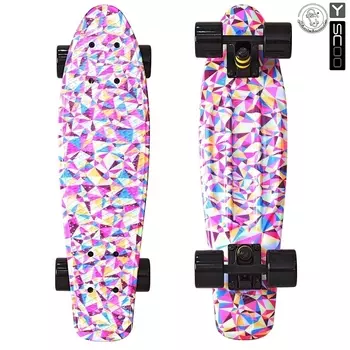 Скейтборд виниловый Y-Scoo Fishskateboard Print 22" 401G-R с сумкой, дизайн Розовые ромбы