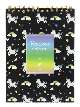 Скетчбук - Единорог Радужный с кольцами, формат А4, черный