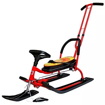 Снегокат с Т-образным толкателем, спинкой и управляемой передней лыжей - 105 Control Animals Белка