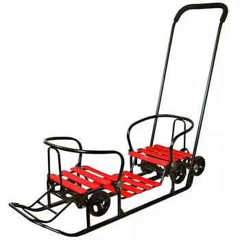 Снегомобиль Snow Galaxy - Black Auto для двоих, красные рейки на больших мягких колесах